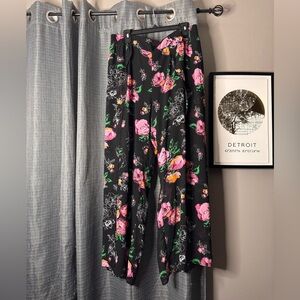 Torrid Black Floral Side Slit Wide Leg Pants